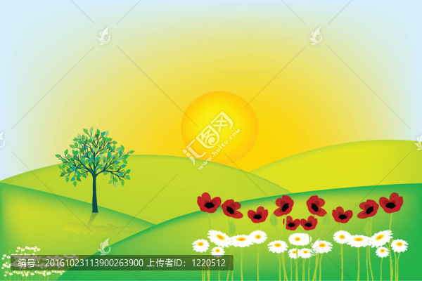 抽象櫻花樹的夏日景觀