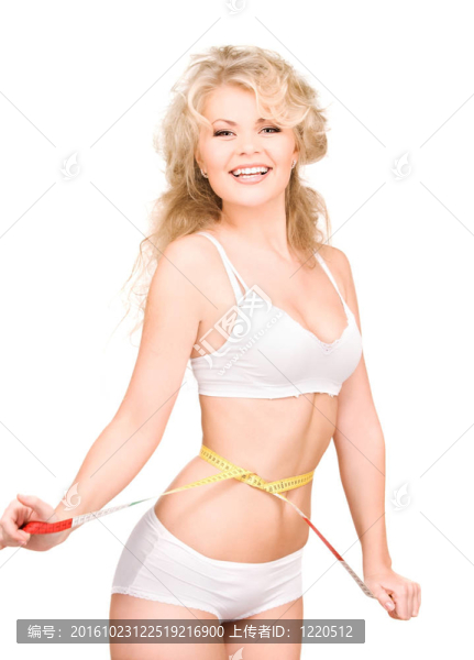 帶卷尺的年輕漂亮女人
