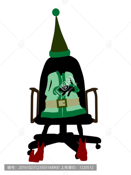 圣誕精靈坐在椅子上剪影插圖