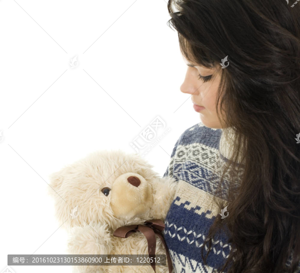 黑頭發(fā)年輕女子與Teddy,bear