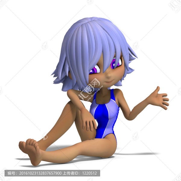 在一個(gè)白色的泳裝美少女漫畫。3D渲染與剪輯路徑和陰影超過白色