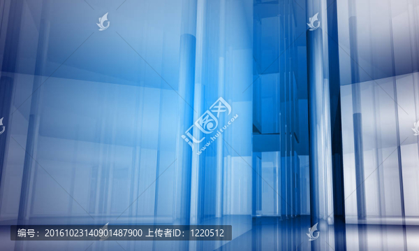 室內(nèi)建筑。具有藍(lán)光效果的辦公空間