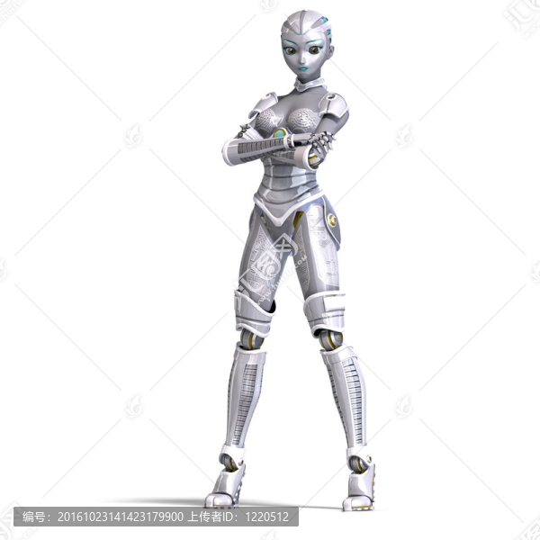 女性性感金屬機(jī)器人。3D渲染與剪輯路徑和陰影超過白色