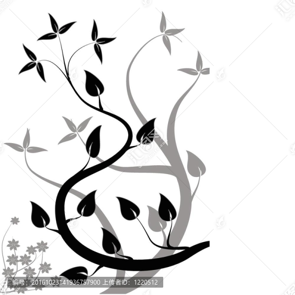 一個(gè)黑白抽象花卉背景插圖與程式化的樹設(shè)計(jì)在白色背景
