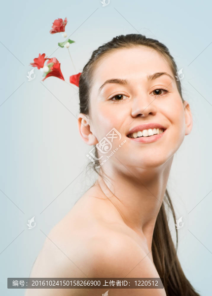 女人和花