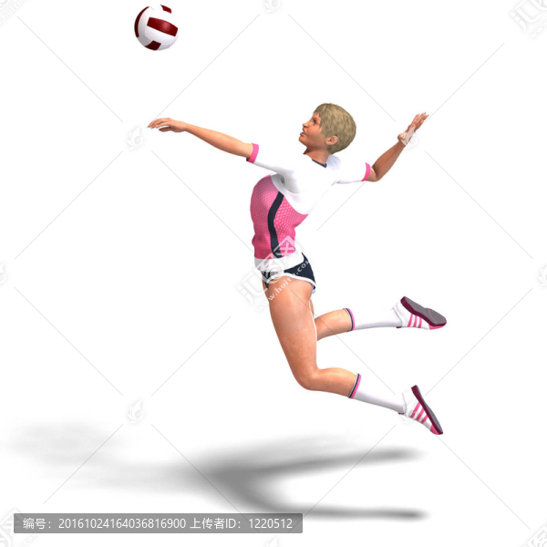 年輕；運動和性感女子排球。3D渲染與剪輯路徑和陰影超過白色