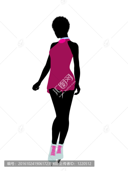 非裔美國(guó)女性溜冰插畫(huà)藝術(shù)剪影
