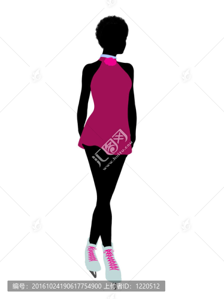 非裔美國(guó)女性溜冰插畫(huà)藝術(shù)剪影
