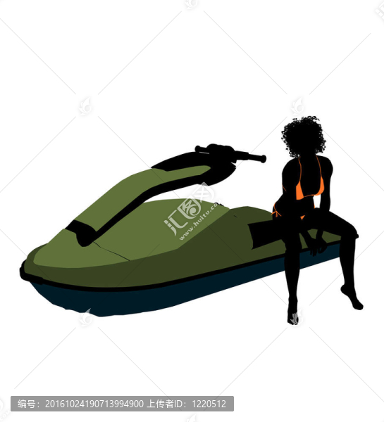 非裔美國女jetskier插畫藝術剪影