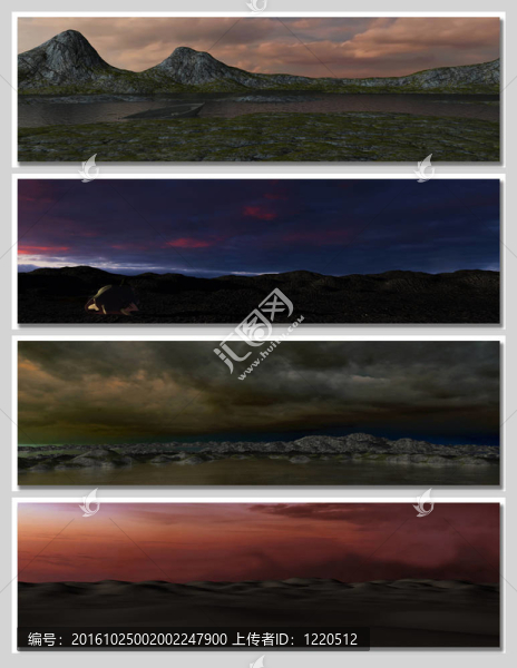 四種不同的夢幻風景的旗幟；背景或插圖。3D渲染