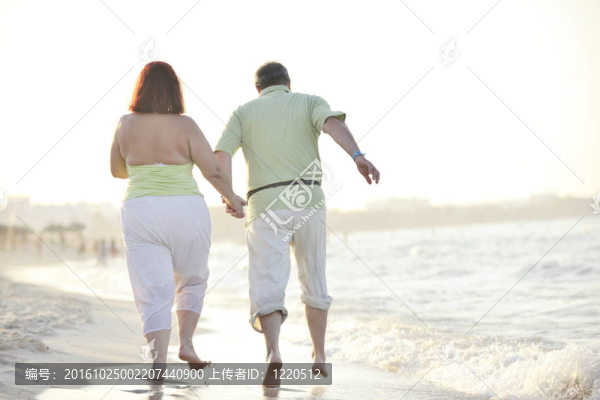 海灘上的快樂老年夫婦