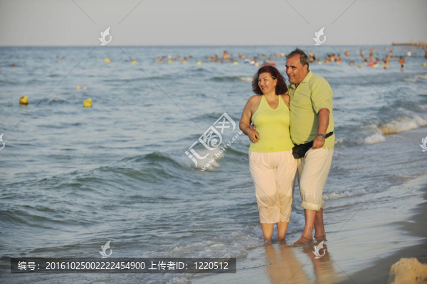 海灘上的快樂老年夫婦