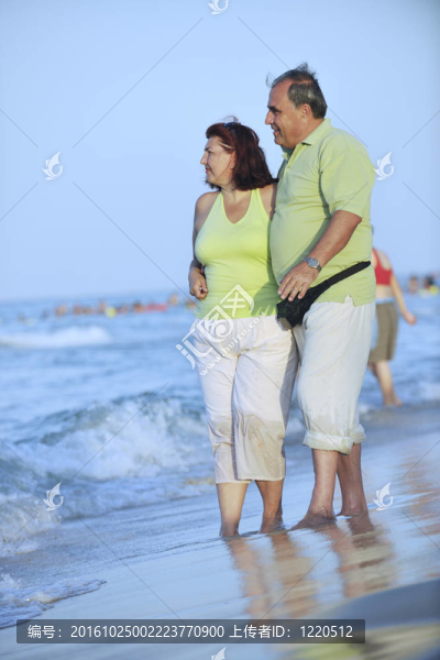 海灘上的快樂老年夫婦