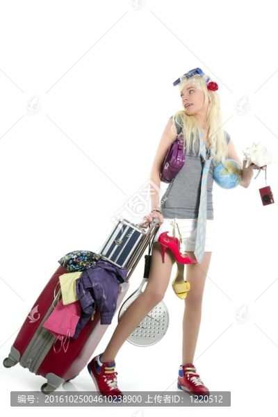 金發(fā)購物女孩假期比喻手提箱充分