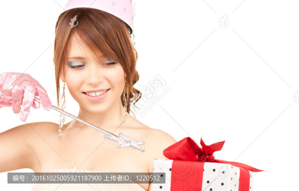 青少年派對(duì)女孩與魔術(shù)棒和禮品盒