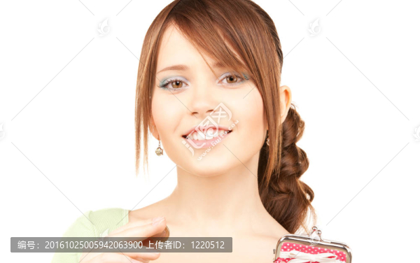可愛(ài)的少女的錢包和錢