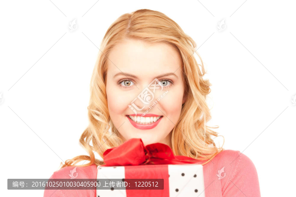 帶禮品盒的快樂女人