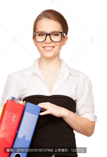 年輕漂亮的女商人與文件夾