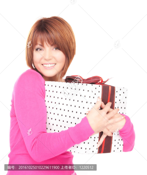 帶禮品盒的快樂女人