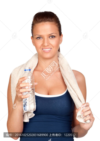 體操女孩用毛巾和水