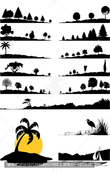 黑色的風(fēng)景和樹木。一個(gè)插畫