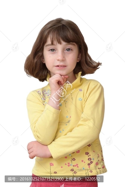體貼可愛(ài)的小女孩把頭靠在自己的手上