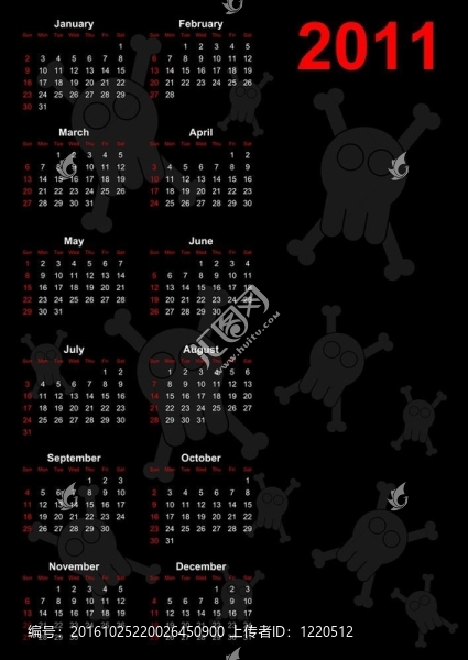 全2011日歷與頭骨-漫畫風格