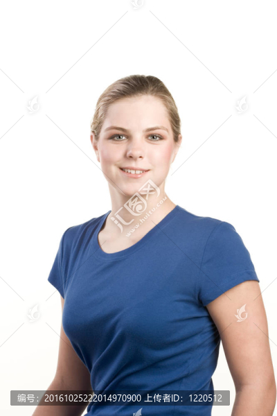在藍(lán)色上衣的少女頭像的肖像