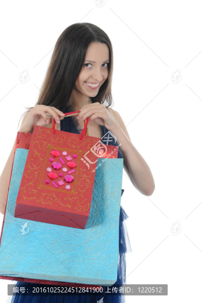 美麗的女孩與購物袋