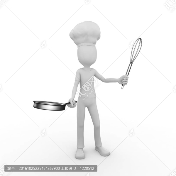三維人廚師攪拌炒鍋