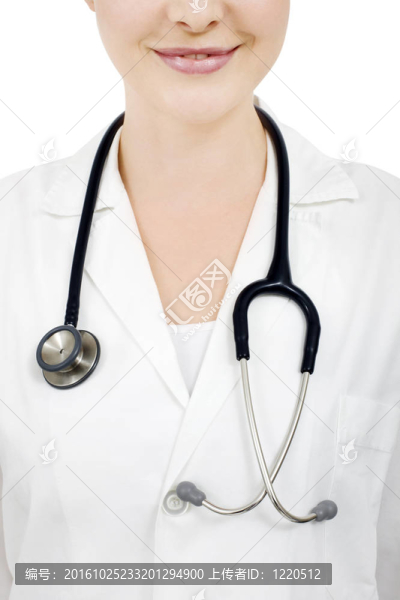一個(gè)年輕的白人女子，醫(yī)生用聽(tīng)診器的肖像
