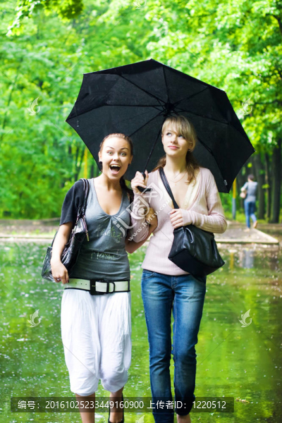 兩個女孩喜歡下雨的天氣