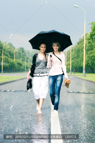 兩個女人在一次大雨中