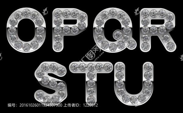 銀O；P；R；S；T；Q；u字母鑲嵌鉆石