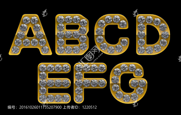 金色的；B；C；D；E；F；G字母鑲嵌鉆石