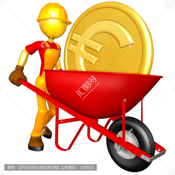 用金幣的手推車的工人