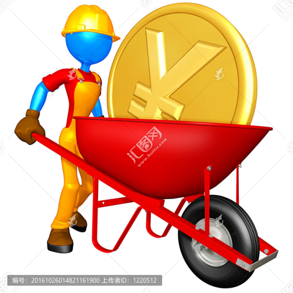 用金幣的手推車的工人