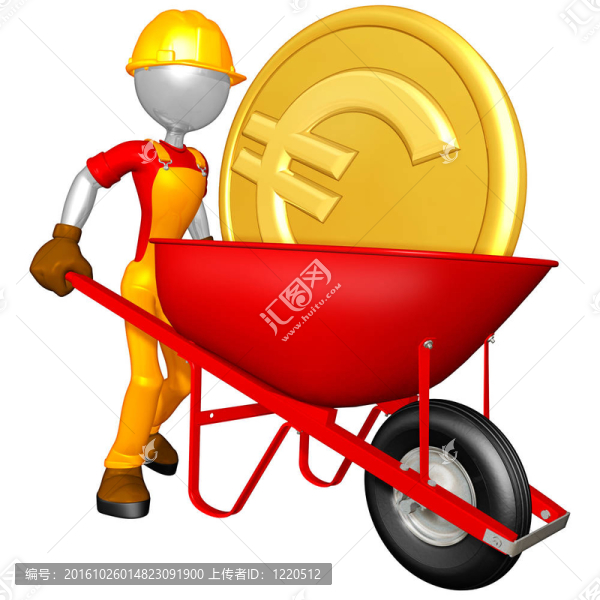 用金幣的手推車的工人