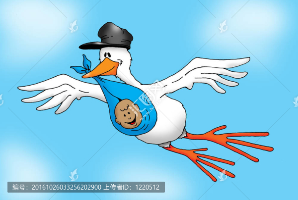 一只鸛攜帶嬰兒的形象。