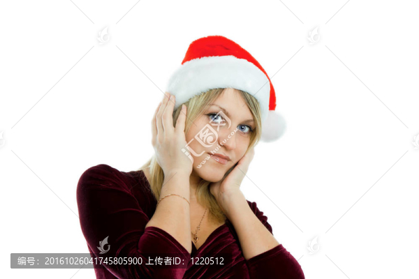 一個漂亮的金發(fā)女郎在圣誕帽上的肖像