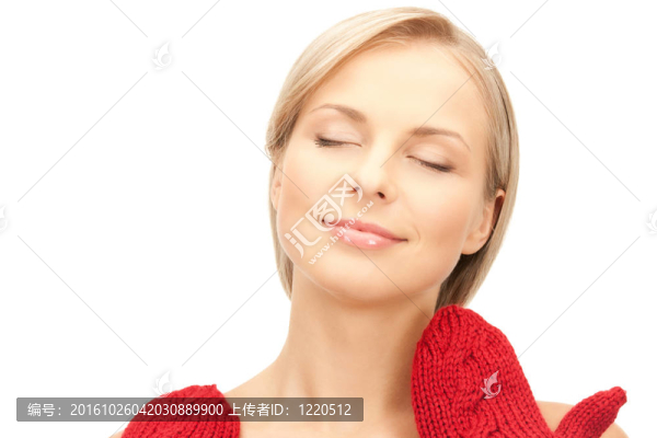 在紅色的手套美麗的女人