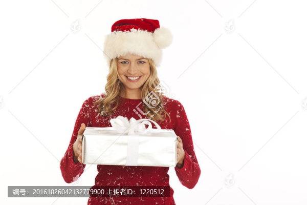 Santa戴帽子的女人