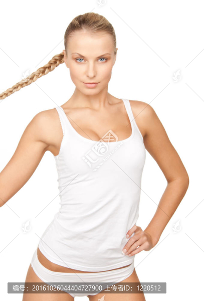 可愛的女人在白色的棉質內衣