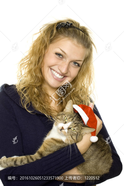 女孩和Santa貓