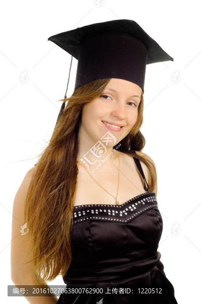 美麗的女孩在帽子的主人
