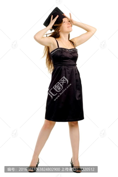 美麗的女孩在帽子的主人