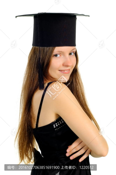 美麗的女孩在帽子的主人