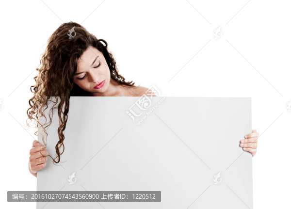 女孩用白色的廣告牌