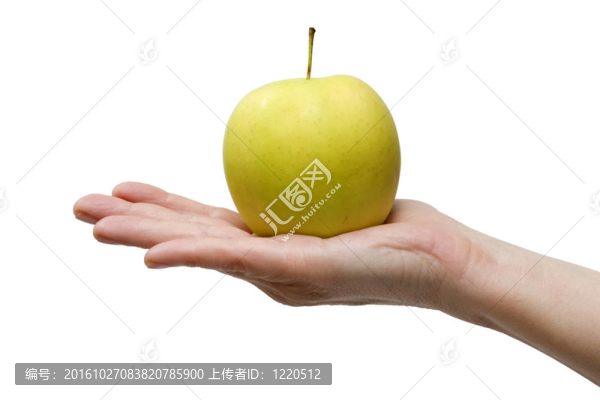 手上的一個(gè)黃色的蘋果