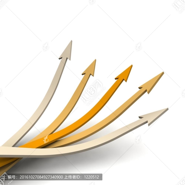 向上的橙色箭頭。三維渲染插圖。